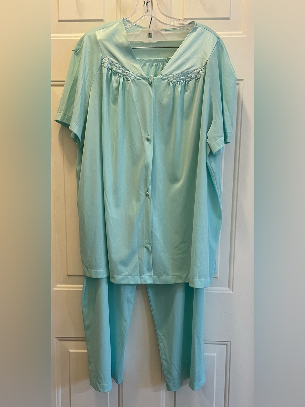 Vintage Blue Vanity Fair Nylon Long Pajama Set  Sz 2XXL